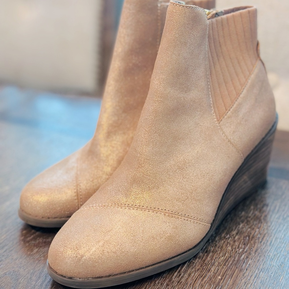Toms Rose Gold Wedge Booties